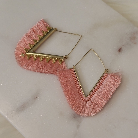 New Pink and Gold Fringe Triangle Earrings - Picture 4 of 4